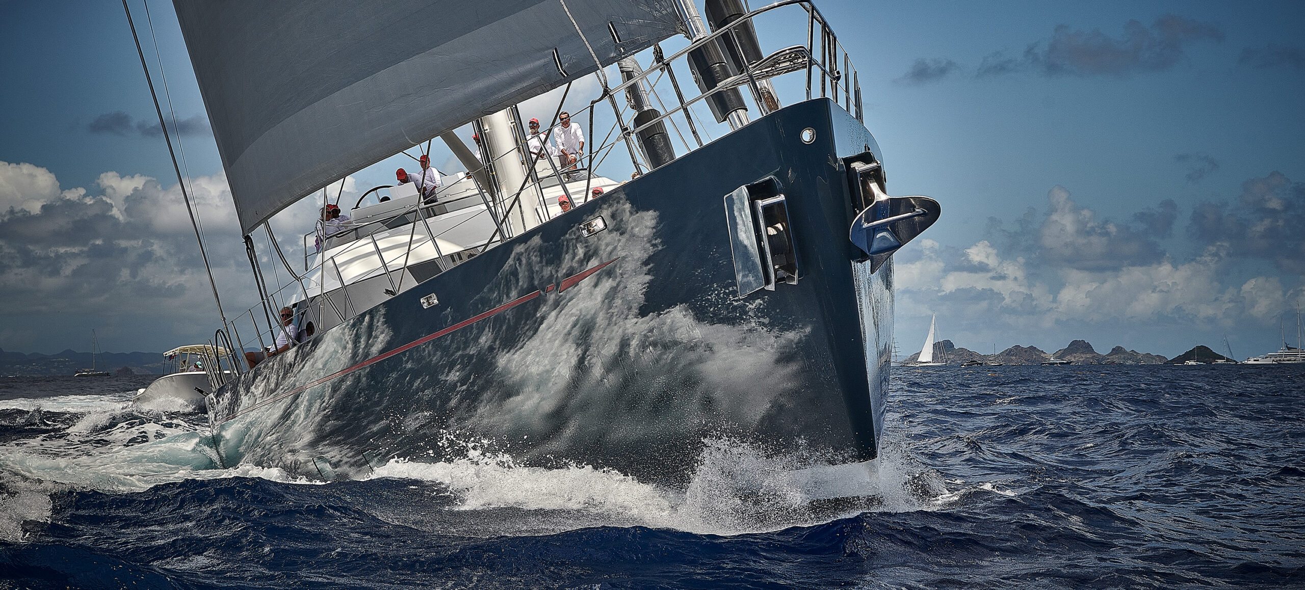 Super yacht Red Dragon racing at the 2024 Saint Barths Bucket Regatta.